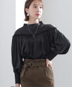 Трикотажная блузка из картона и атласа, аккуратный крой, блузка с длинными рукавами Pourvous, цвет Black X Black