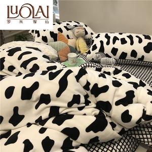 LUOLAI HOME Комплект постельного белья 2.0м/4 предмета, для матраса 220*240см, молочный бархат, цвет YAG - Brown Sugar Milk Cow