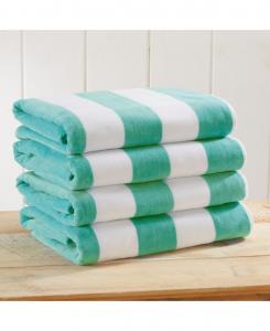 Набор из 4 больших пляжных полотенец из хлопкового велюра с полосатым узором Cabana Stripe, размер 35 x 70 дюймов Linery & Co, Teal