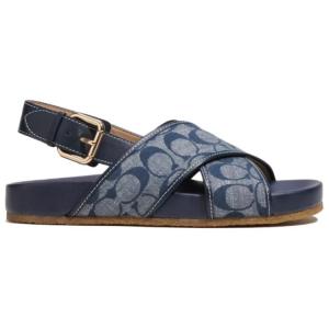 Женские сандалии на одной бляшке синие COACH