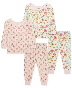Пижама с цветочным принтом для девочек, комплект из 4 предметов Little Me, розовый