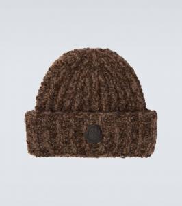 Шапка-бини с логотипом из альпаки и шерсти Moncler, Black Coffee