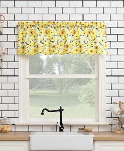 Полупрозрачная кухонная штора с принтом Солнечные подсолнухи на карнизе No 918, Yellow