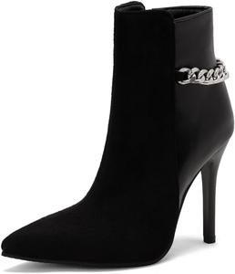 Женские элегантные ботильоны с заостренным носком, цепочкой и молнией, на каблуке-стилет, зимние и осенние короткие ботинки JOEUSTY, Black