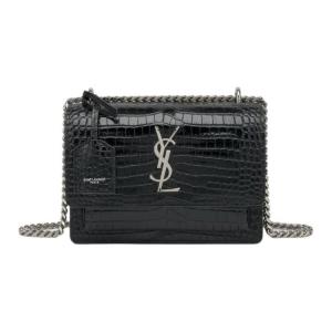 SAINT LAURENT Кожаная монограмма САНСЕТ плечевая сумка средняя женская черная