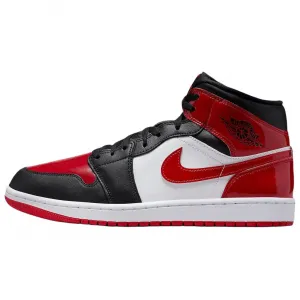 Jordan Air 1 Patent Leather, Leather Mid top Vintage Basketball Shoes мужские черно-красно-белые