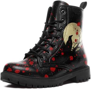 Женские ботильоны с цветочным узором на щиколотке, бабочка, темный лес, цветочная фантазия, классические на шнуровке, удобные водонепроницаемые боевые ботинки AWSOLE, Black/Red/Beige