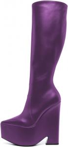 Женские сапоги FYS с заостренным носком, платформой, высоким голенищем, клиновидным каблуком, молнией сбоку, удобные для офиса, модные, размеры 4-15 US, Purple