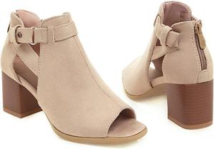 Женские ботильоны SACFOF с открытым носком, вырезами по бокам, средней черной массивной стойкой, модные нарядные сандалии с задней молнией