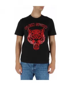 Белая футболка с принтом, короткими рукавами и круглым вырезом Plein Sport, черный