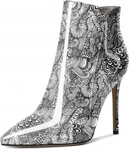 Женские ботильоны Soireelady на высоком каблуке-кубике с острым носком, на молнии, элегантные ботильоны на осень и зиму, Flower-White