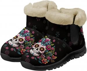 Зимние сапоги для женщин и мужчин с мягкой теплой подкладкой, противоскользящие уличные теплые ботинки Noprintge, Skull Floral