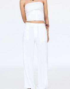 Брюки Pull&Bear в деревенском стиле с перекрещивающейся талией белого цвета