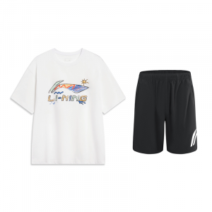 LiNing Повседневная спортивная одежда унисекс, set (белый short-sleeved shirt+черный shorts)