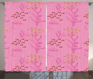 Штора ABAKUHAUS Marine Rustic, Морская жизнь, рыбы и кораллы, универсальная ленточная штора для гостиной с петлями и крючками, 280 x 225 см, цвет: розовый, горчичный, оранжевый Abakuhaus