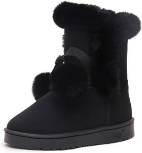 Женские милые зимние сапоги WUIWUIYU с помпонами, шнуровкой и мехом, пушистые сапожки в стиле «принцесса», Black
