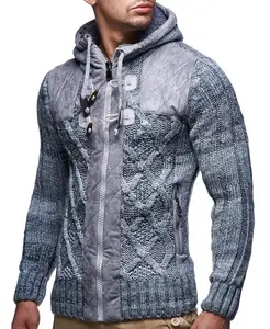 Мужская вязаная куртка на молнии с геометрическим принтом и кожаными вставками Leif Nelson, серый