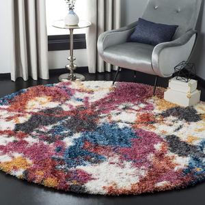 SAFAVIEH Gypsy Shag коллекция ковер 122 x 122 см - Ivory & Blue, абстрактный дизайн, не линяет и прост в уходе, идеально для помещений с высокой проходимостью в гостиной, спальне (GYP521B)