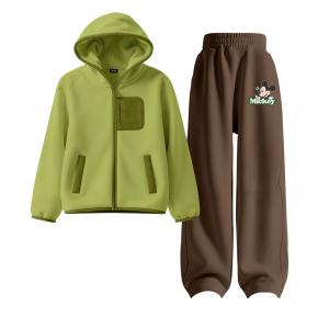 Детская повседневная спортивная одежда Disney, Solid Color Matcha Green+Disi Smile Brown Coffee