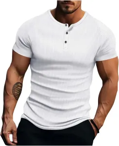 Мужская вязаная рубашка хенли с коротким рукавом