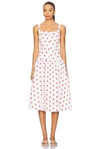 Midi-платье с красными точками For Love & Lemons, white