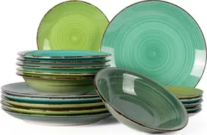 Набор столовых приборов Delice Green из 18 предметов на 6 персон: 6 обеденных тарелок, 6 суповых тарелок и 6 тарелок для завтрака Cookinglife