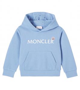 Хлопковый худи с логотипом Moncler Enfant, светло-синий