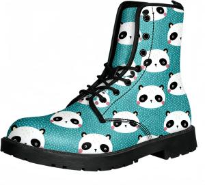 Женские короткие ботинки с принтом на шнуровке, с широким каблуком, боевые ботильоны для девушек и женщин, осенние и зимние, с рисунком роз, черепов, бабочек и мультяшных узоров Maimeili, Panda Green