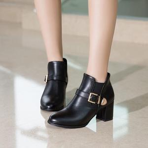 Женские ботильоны VOKLIN Chelsea с блок-каблуком средней высоты, пряжкой, округлым носком и эластичной боковой панелью, стильные короткие ботинки, Black-Velvet Lined