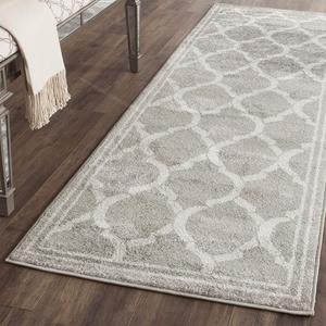 Ковер-дорожка SAFAVIEH, 69 x 214 см, Amherst Collection - Grey & Light Grey, Trellis Design, без ворса и простой в уходе, идеален для помещений с высокой проходимостью в гостиной, спальне (AMT415C)