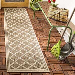 Ковер SAFAVIEH, 67 x 244 см, Beach House Collection Beige/Cream BHS121D Trellis для дома и улицы, не линяет, для патио, заднего двора, крыльца, террасы, прихожей