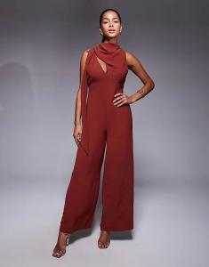 Комбинезон ASOS DESIGN с широкими штанинами, воротником-хомутом и завязкой, цвет ржавчины