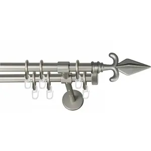 Карниз RUSTIKA Ø 16 мм, двойной, длина по желанию, стильная деревенская гардина, удлиняемый, с кольцами, наконечник стрелка Garesa, Mattchromfarben