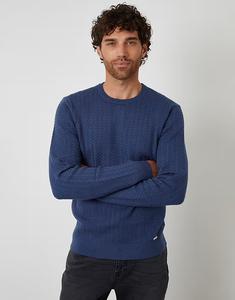 Джемпер Cable с круглым вырезом, ребристая вязка, синий цвет Threadbare