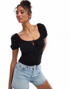 Топ молочницы Miss Selfridge с завязками спереди, черного цвета