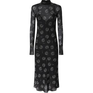 Платье миди с рукавами из жоржета с принтом "свирл" PINKO, черный