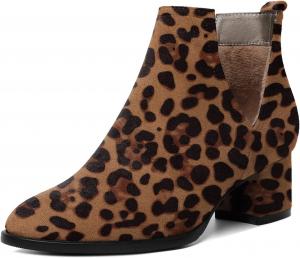 Женские ботильоны Soireelady с V-образным вырезом, оканчивающиеся на щиколотке, с круглым носком, вырезами, на устойчивом среднем каблуке, удобные ботильоны на ножку, легко надеваются, Suede Leopard