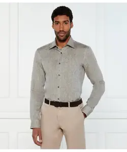 Льняная рубашка h-hank-kent-c1-214 Slim fit Boss, серый