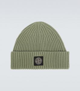 Шапочка из натуральной шерсти в рубчик Compass Stone Island, Sage