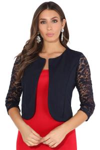 Укороченное вечернее платье с длинными кружевными рукавами KRISP, темно-синий