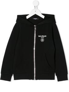 Balmain Kids худи на молнии с логотипом, черный