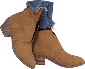 Женские ковбойские ботинки, мода, классические с V-образным вырезом, массивный каблук, ботильоны на щиколотку, искусственная кожа, слипоны, заостренный носок, короткие ботильоны для женщин LJCFSDL, Brown