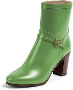 Женские ботильоны FOWT с массивным высоким каблуком, заостренный носок, боковая молния, классические для повседневной носки, удобные для прогулок, размеры 4-16 US, Green