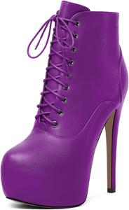 Женские ботильоны Esvowido на платформе, боевые ботинки с высоким каблуком-шпилькой, с округлым носком, сексуальные ботильоны с шнуровкой и молнией, короткие ботинки, каблук 16 см, Matte Purple