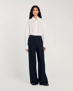 Прямые женские брюки с тонкими полосками Sandro, черный