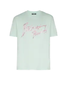 Футболка из хлопка с принтом Balmain, розовый/зеленый