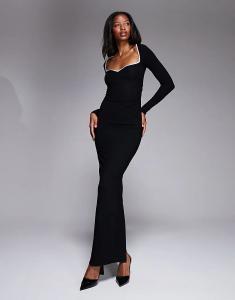 Платье макси Oh Polly Ginette из модального материала с контрастной отделкой, черное