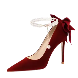 Alxnan Тонкие каблуки женские бордовые, цвет Burgundy