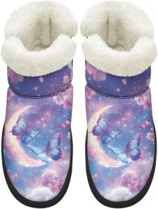 Женские удобные зимние сапоги для прогулок с противоскользящей подошвой EVA, сапоги средней длины до икры, с искусственным мехом, размеры 4.5-12 Chririnla, Moon Butterfly