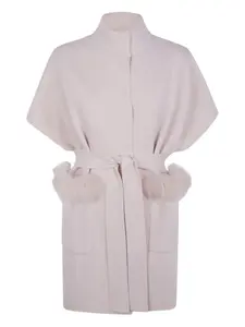 Пальто с поясом и меховой отделкой D.Exterior, нейтральный